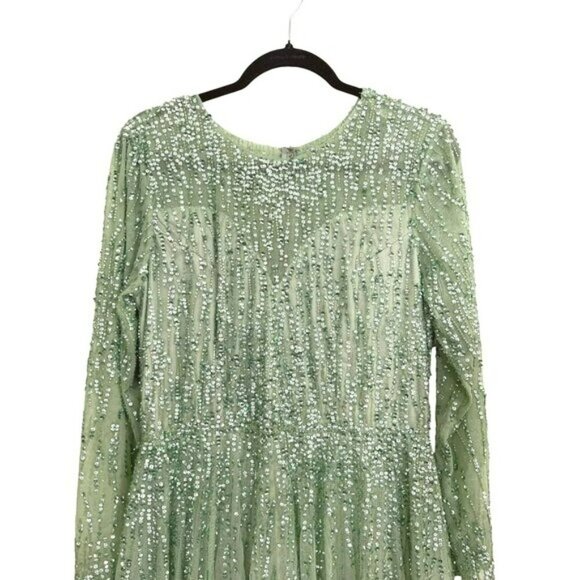 Mac Duggal $798 Sequined Illusion High Neck Long Sleeve Gown Sz 16 NWT - Picture 4 of 6